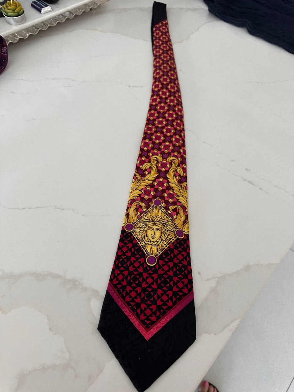 Mens Red and gold silk Tie by Versaci